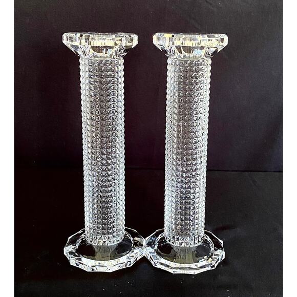 Set of 4 Stunning Crystal Candlestick Holders | Pillar Textured Stem - Picture 2 of 7